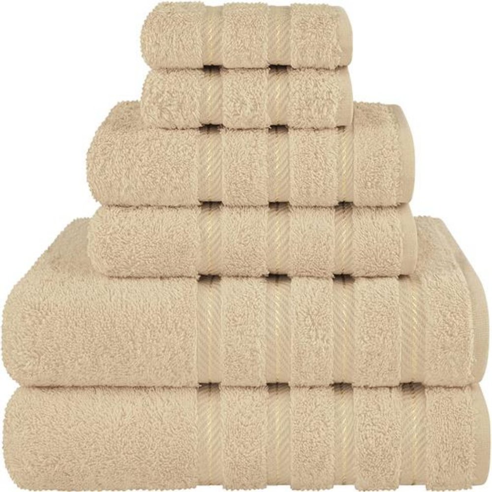 6 Piece Towel Set, 100% Turkish Cotton Towels for Bathroom, Beige